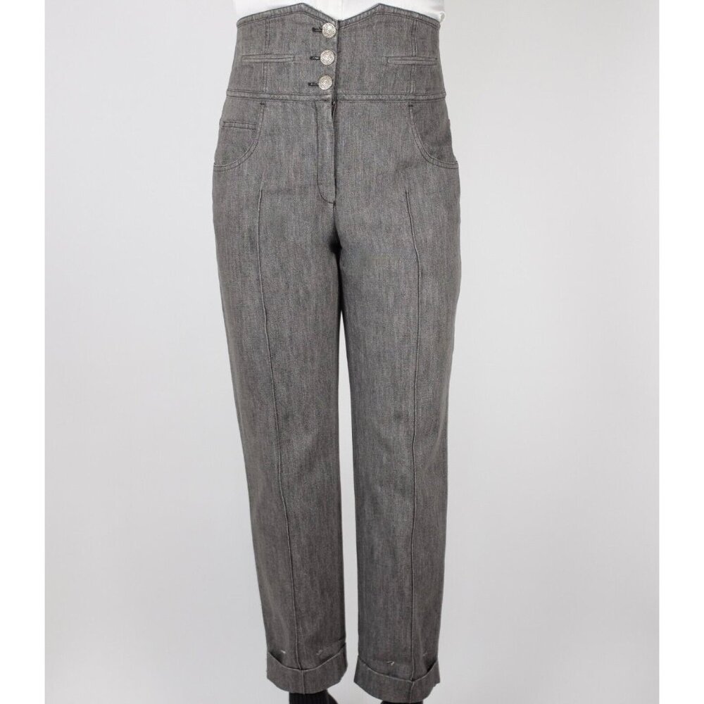 Chanel 10P jeans 42 US 10 gray high waist 3 button gray distressed 2010